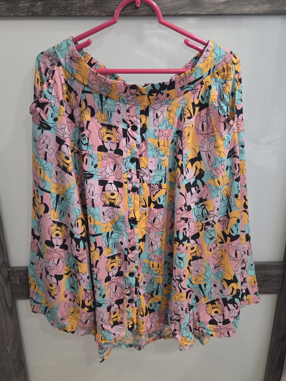 Disney Pastel Yellow Pink Blue Mickey & Friends Button-Front Skater Skirt